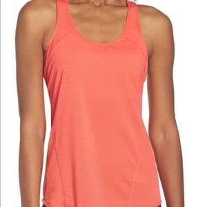 Zella pace workout racer back tank neon orange red hibiscus color size s